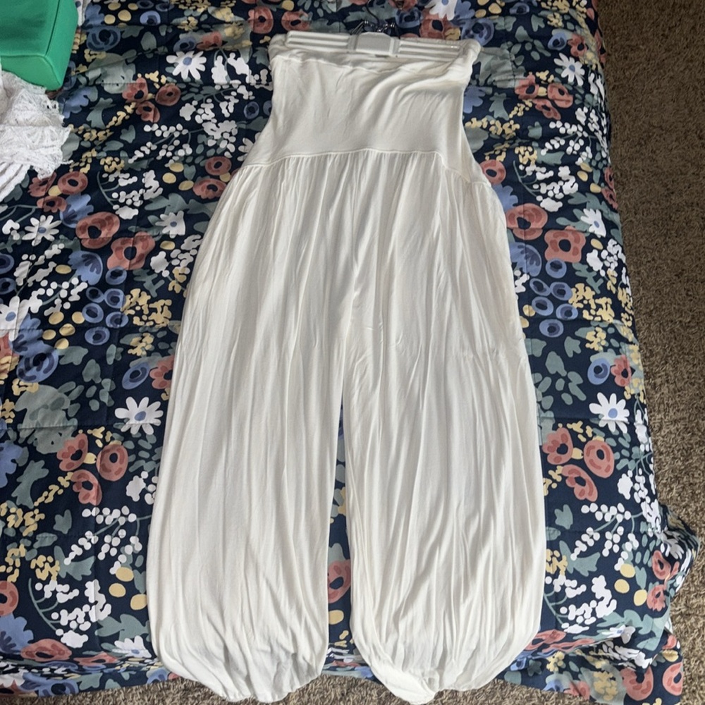 Free People: White Strapless Jumpsuit
